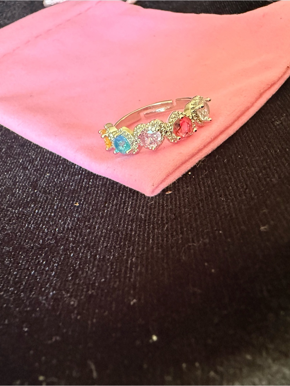 Silver Multicolor Gemstone Ring - Pink Blue Red Accents